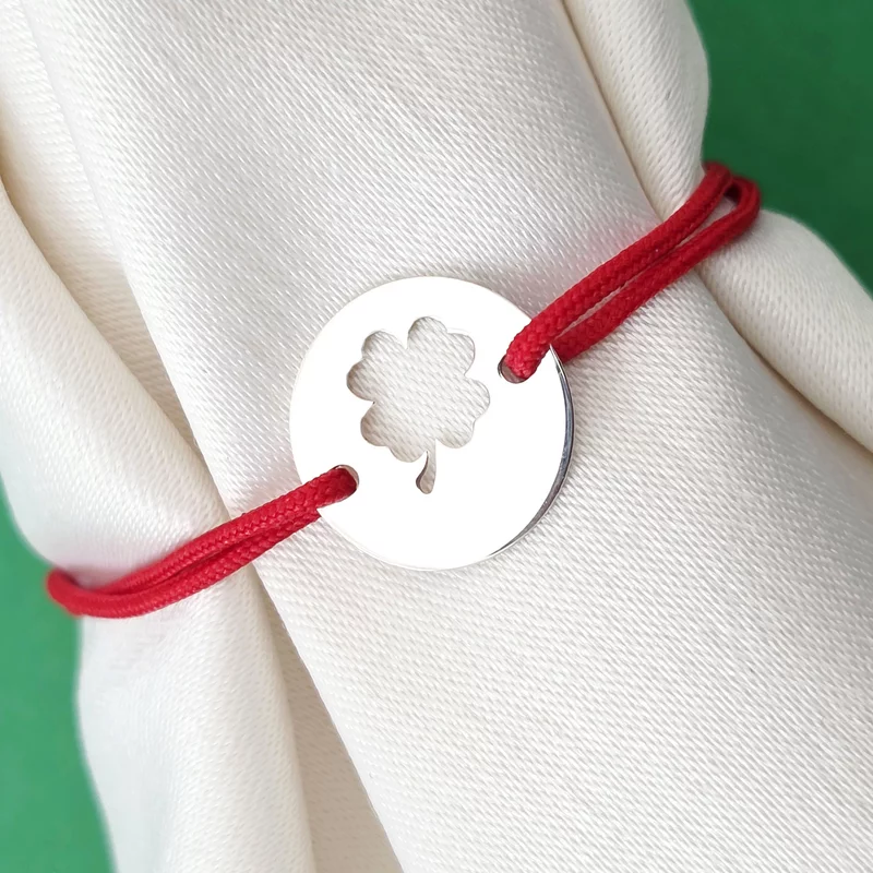 Bratara Good luck - Trifoi decupat si nume - Argint 925 - Snur reglabil, diverse culori picture - 5