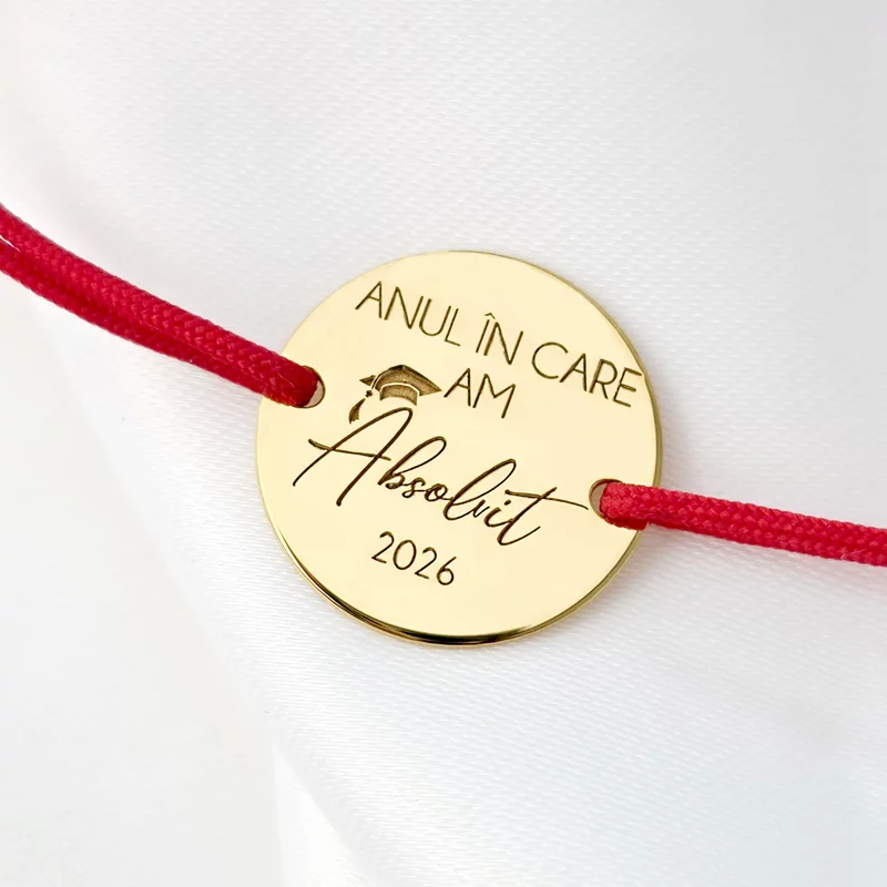 Bratara Graduation - Am absolvit - Banut 15 mm si snur reglabil - Argint placat cu Aur Galben 18k picture - 3