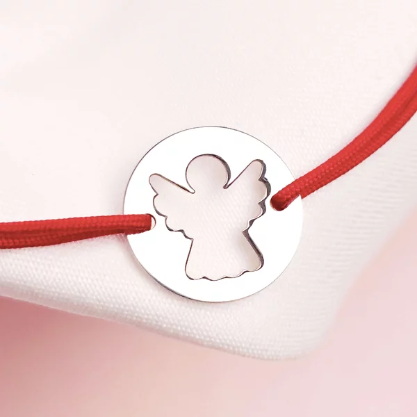 Bratara Inger decupat - Argint 925, snur rosu