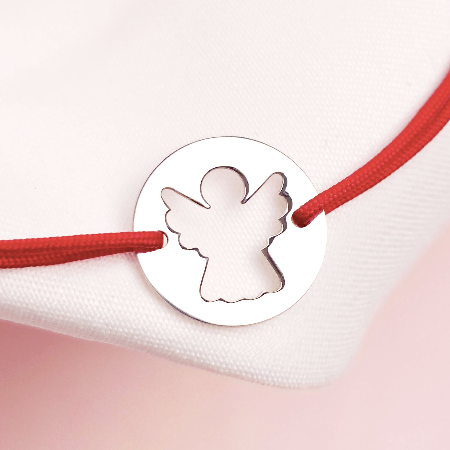 Bratara Inger decupat - Argint 925, snur rosu