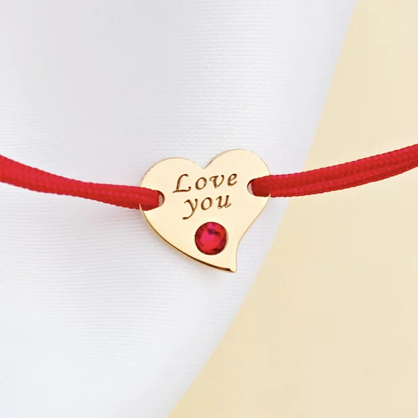 Bratara Inima - Argint 925 placat cu Aur Galben 18K - cristal Swarovski - snur reglabil