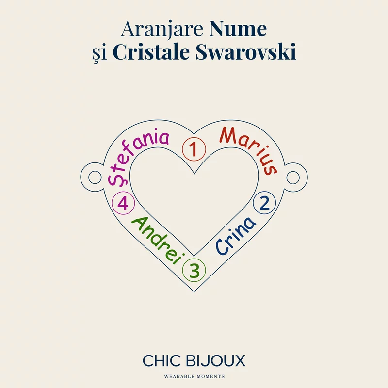 Bratara personalizata - Iubire nelimitata - Inima cu 4 nume gravate si cristale Swarovski - Argint 925, cu lantisor picture - 4