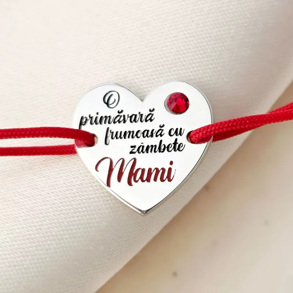 Bratara Inima - Cu tine e mereu primavara, mama - Argint 925 cu cristal Swarovski - Snur reglabil, diverse culori