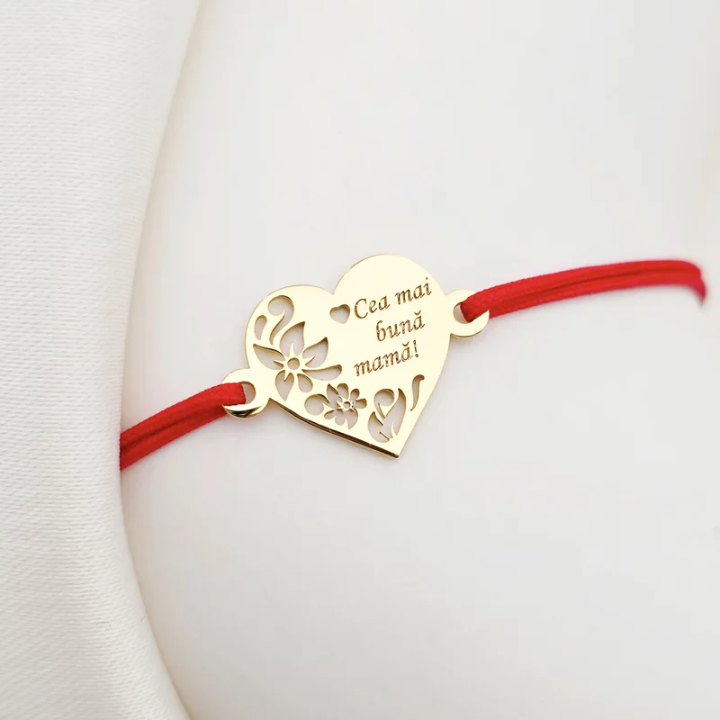 Bratara Inima decupata - Cea mai buna mama - Argint 925 placat cu Aur Galben 18K - Snur reglabil, diverse culori picture - 2