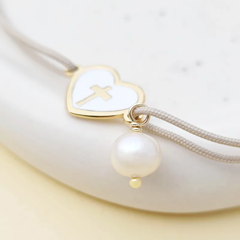 Bratara Inima pura - Bijuterie cu Har - Argint 925 placat cu Aur Galben 18K & Email alb - Snur reglabil picture - 3