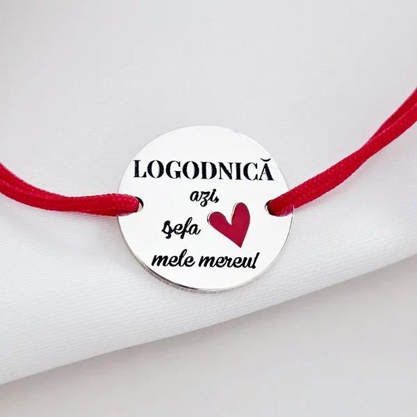 Bratara logodnica azi, sefa inimii mele mereu - Argint 925 si email rosu - Snur reglabil