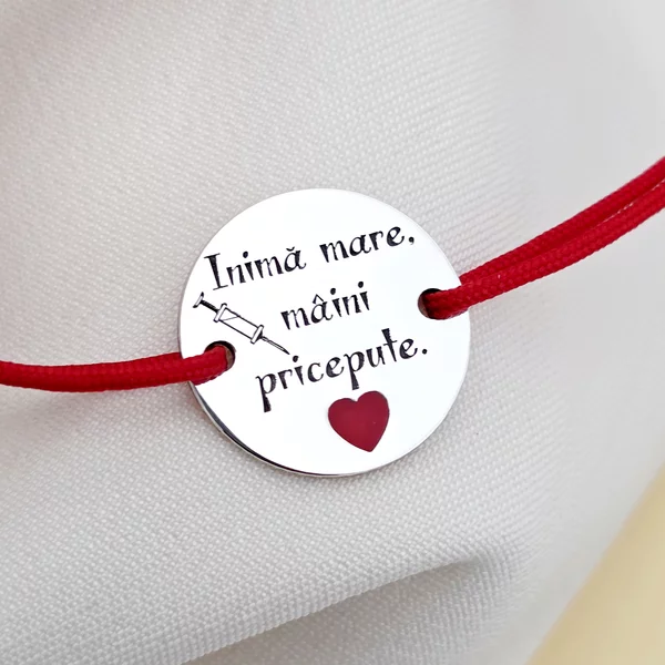 Bratara maini pricepute - inima cu email rosu  - Argint 925 - Snur reglabil