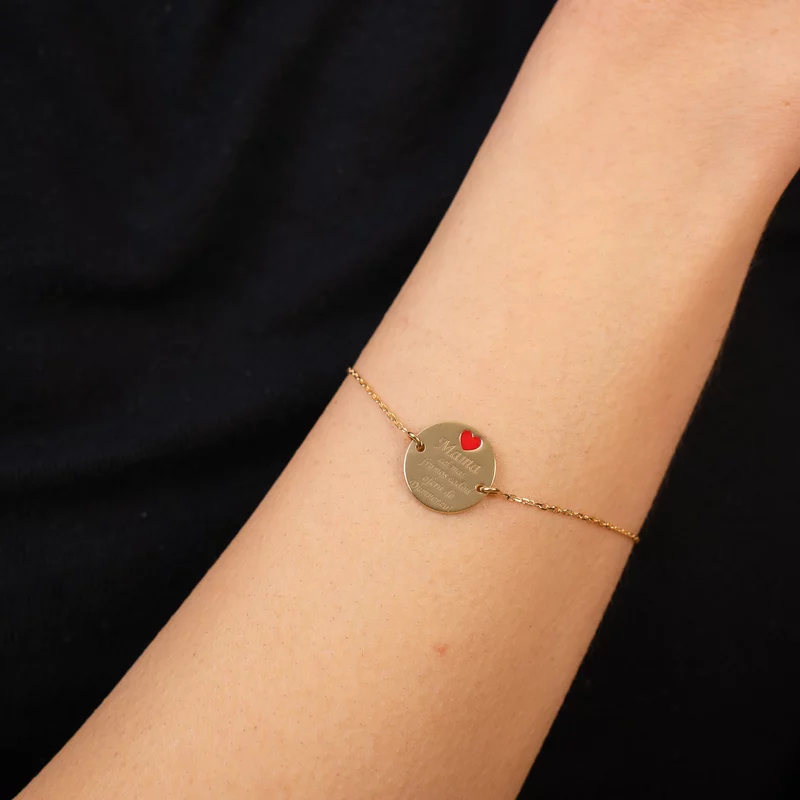 Bratara Mama, cadou de la Dumnezeu - Argint 925 placat cu Aur Galben 18K si inima cu email rosu - cu lantisor picture - 2