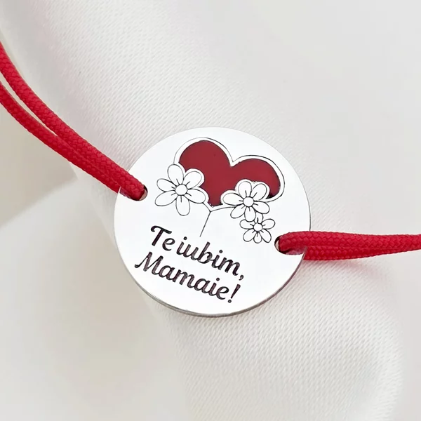 Bratara Mamaie - Argint 925 si email rosu - Snur reglabil