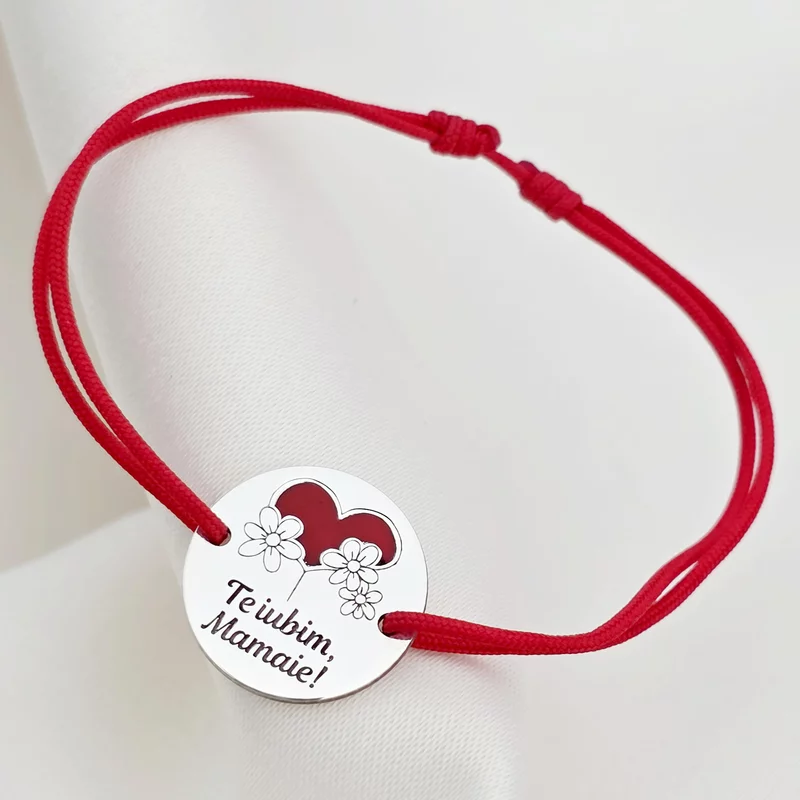 Bratara Mamaie - Argint 925 si email rosu - Snur reglabil picture - 2
