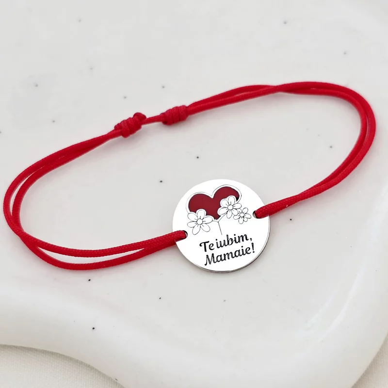 Bratara Mamaie - Argint 925 si email rosu - Snur reglabil picture - 3