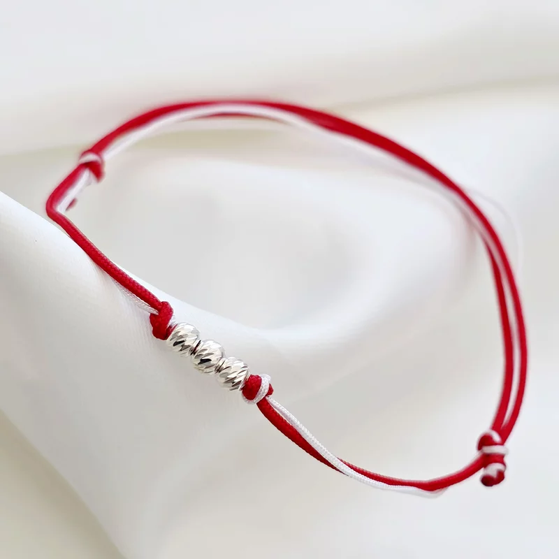 Bratara Martisor - 3 Bilute din Argint 925 - Snur combinat rosu&alb picture - 2