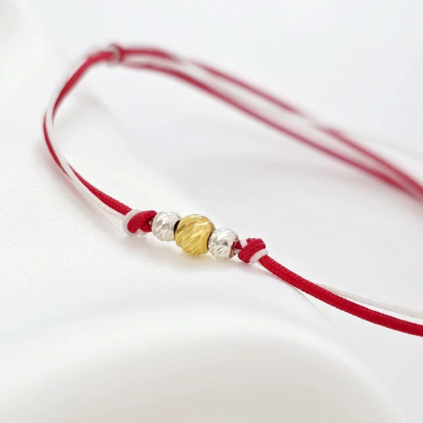 Bratara Martisor - 3 Bilute Simetrie - Argint 925 - Snur combinat Rosu&Alb