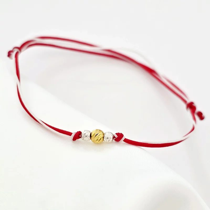 Bratara Martisor - 3 Bilute Simetrie - Argint 925 - Snur combinat Rosu&Alb picture - 6