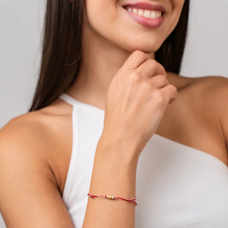 Bratara Martisor - 3 Bilute Simetrie - Argint 925 - Snur combinat Rosu&Alb picture - 5