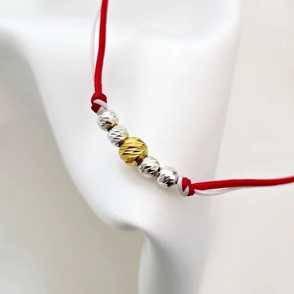 Bratara Martisor - 5 Bilute Simetrie - Argint 925 - Snur combinat Rosu&Alb