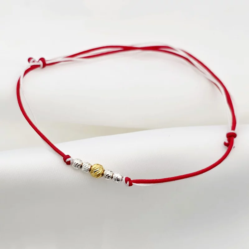 Bratara Martisor - 5 Bilute Simetrie - Argint 925 - Snur combinat Rosu&Alb picture - 4