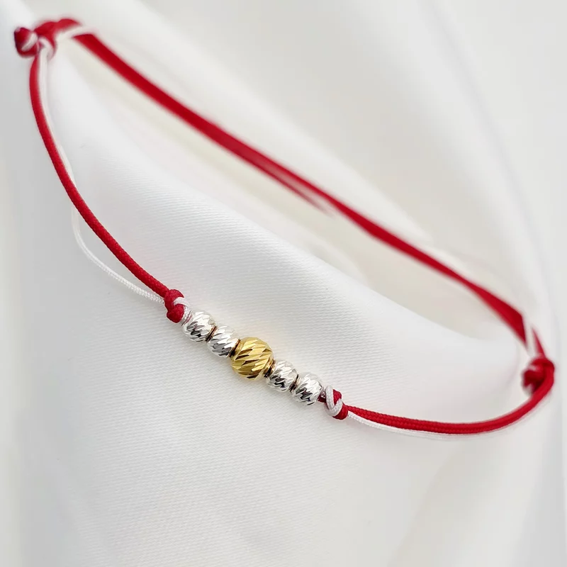 Bratara Martisor - 5 Bilute Simetrie - Argint 925 - Snur combinat Rosu&Alb picture - 5