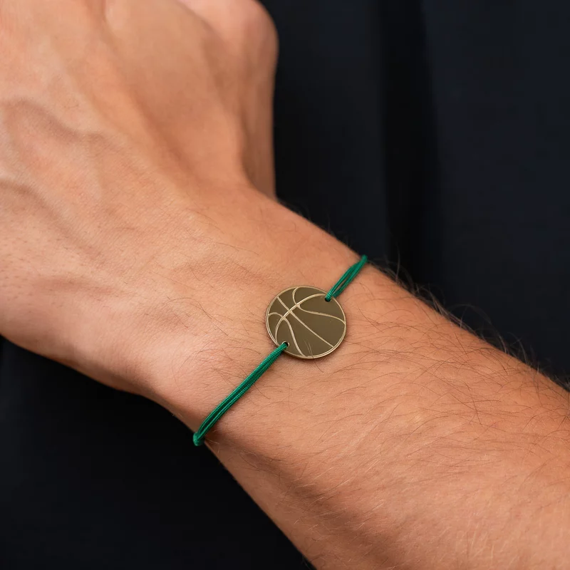 Bratara minge de baschet - Argint 925 placat cu Aur Galben 18K , snur matase vegetala reglabil picture - 2