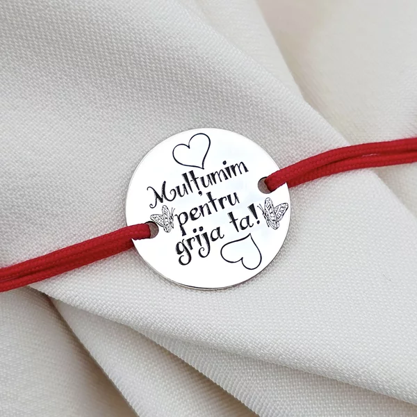 Bratara multumim pentru grija ta - Argint 925 - Snur reglabil