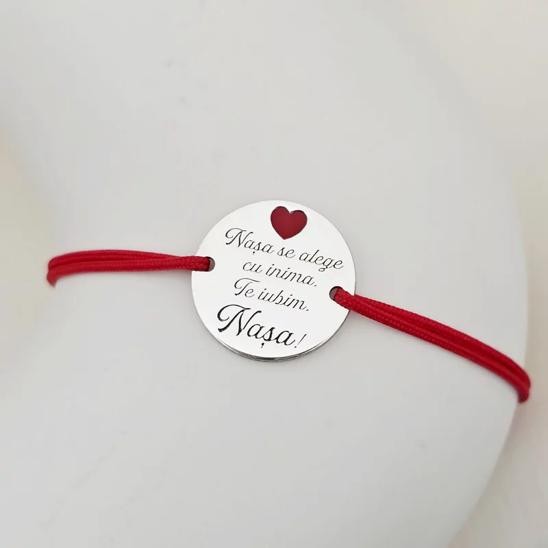 Bratara Nasa mea - Argint 925 - Inimioara cu email rosu - Snur reglabil, diverse culori picture - 2