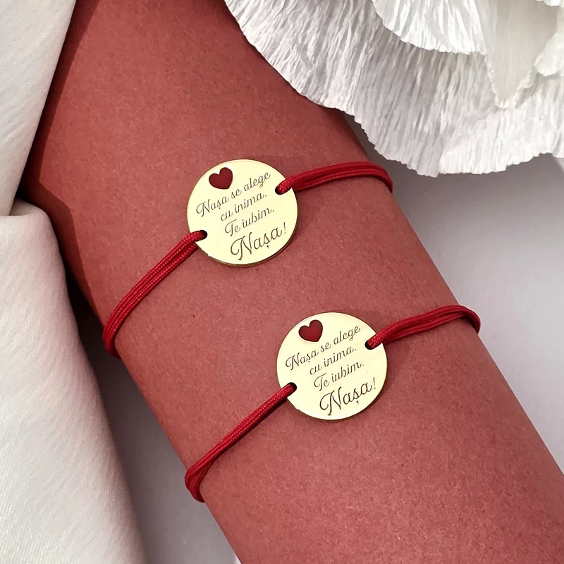 Bratara Nasa mea - Argint 925 placat cu Aur Galben 18K - Inimioara cu email rosu - Snur reglabil, diverse culori picture - 3