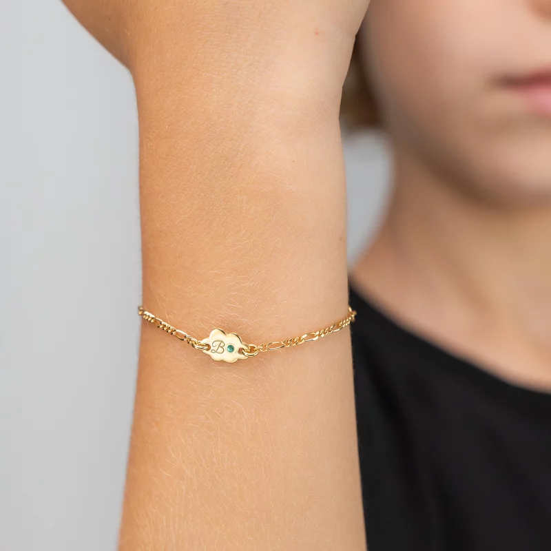 Bratara norisor - persoalizata cu initiala si Piatra pretioasa - Argint 925 placat cu Aur Galben 18K - Cu lantisor fata/baiat picture - 2