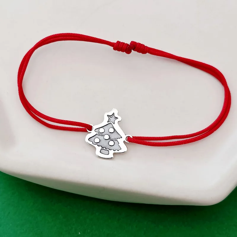 Bratara Craciun - O brad frumos - Argint 925, snur reglabil diverse culori picture - 3