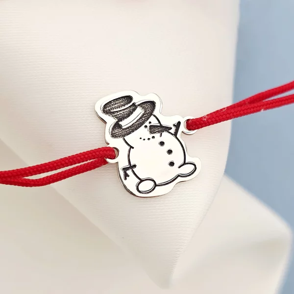 Bratara Craciun - Omul de zapada - Argint 925, snur reglabil diverse culori