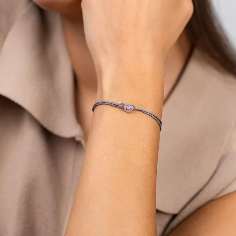 Bratara cu snur glisanta - Inima si infinit tip nasture - Argint 925 picture - 4