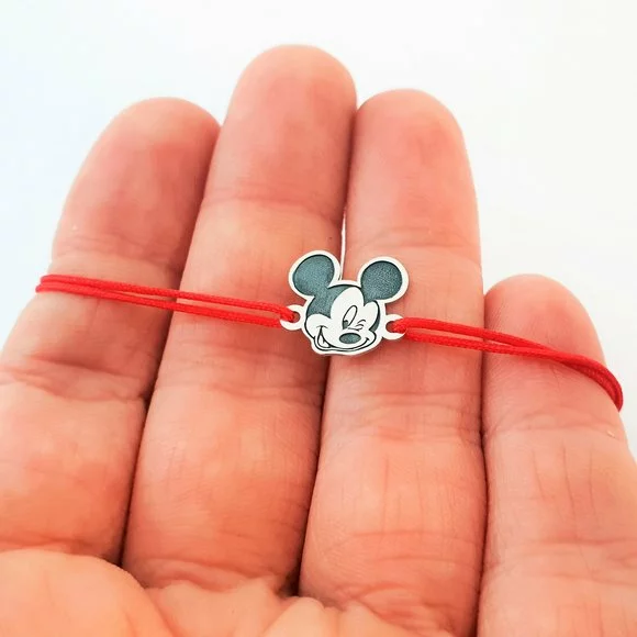 Bratara personaj - Mickey Mouse - model decupat - Argint 925 - snur reglabil