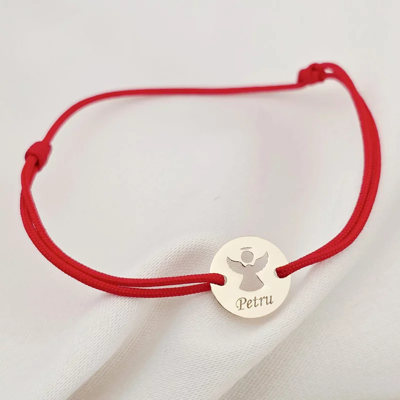 Bratara personalizata - Banut 10 mm - Inger pazitor decupat cu aripi deschise - Aur Galben 14 K - Snur reglabil picture - 4