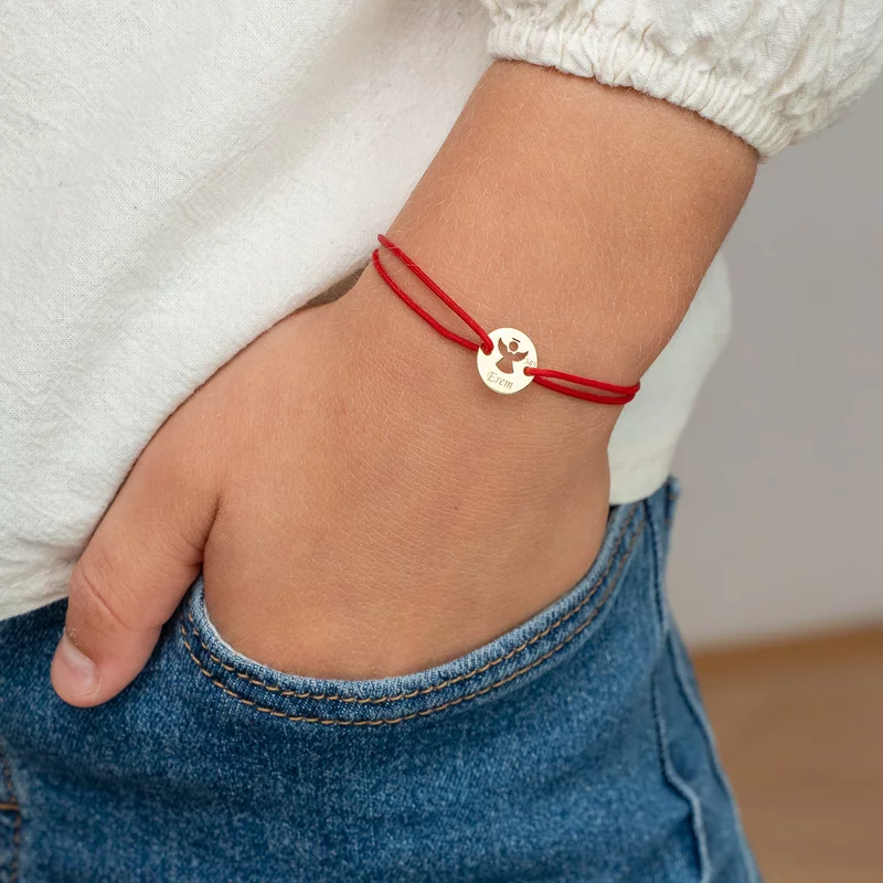 Bratara personalizata - Banut 10 mm - Inger pazitor decupat cu aripi deschise - Aur Galben 14 K - Snur reglabil picture - 2