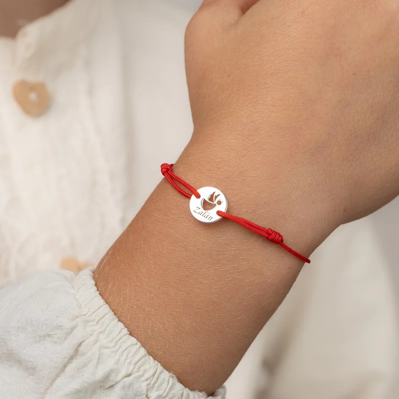 Bratara personalizata - Banut 10 mm - Inger pazitor decupat cu aripi laterale - Argint 925 - Snur reglabil picture - 2