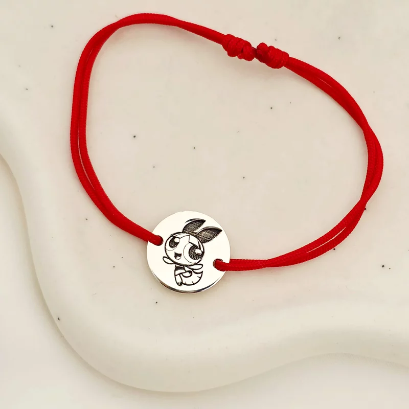 Bratara personalizata - Banut 12mm - Blossom - Fetitele Powerpuff - Argint 925 - snur reglabil rosu picture - 3