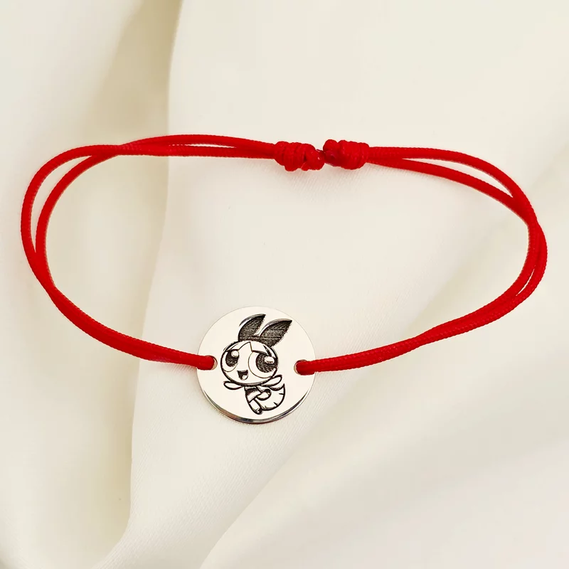 Bratara personalizata - Banut 12mm - Blossom - Fetitele Powerpuff - Argint 925 - snur reglabil rosu picture - 5