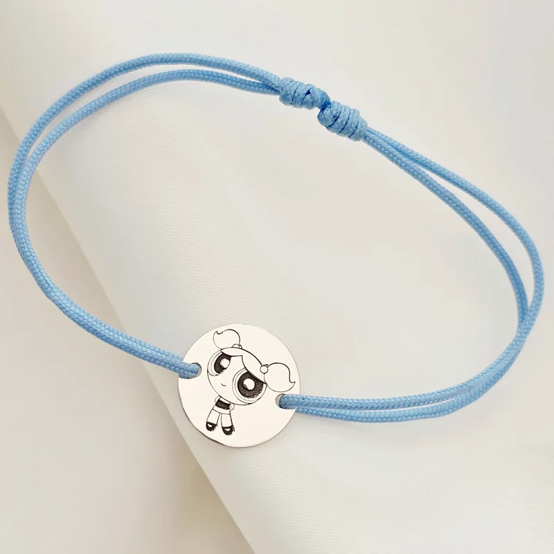 Bratara personalizata - Banut 12mm - Bubbles - Fetitele Powerpuff - Argint 925 - snur reglabil albastru picture - 3