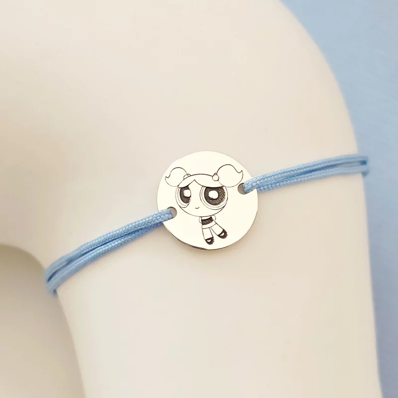 Bratara personalizata - Banut 12mm - Bubbles - Fetitele Powerpuff - Argint 925 - snur reglabil albastru picture - 5