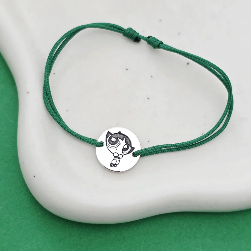 Bratara personalizata - Banut 12mm - Buttercup - Fetitele Powerpuff - Argint 925 - snur reglabil verde picture - 3