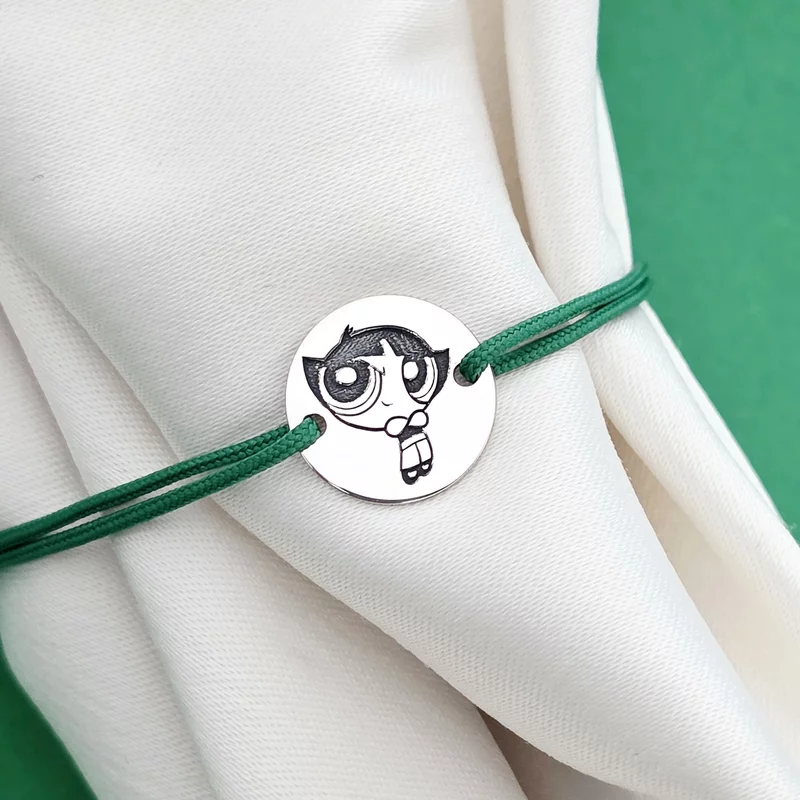 Bratara personalizata - Banut 12mm - Buttercup - Fetitele Powerpuff - Argint 925 - snur reglabil verde picture - 5