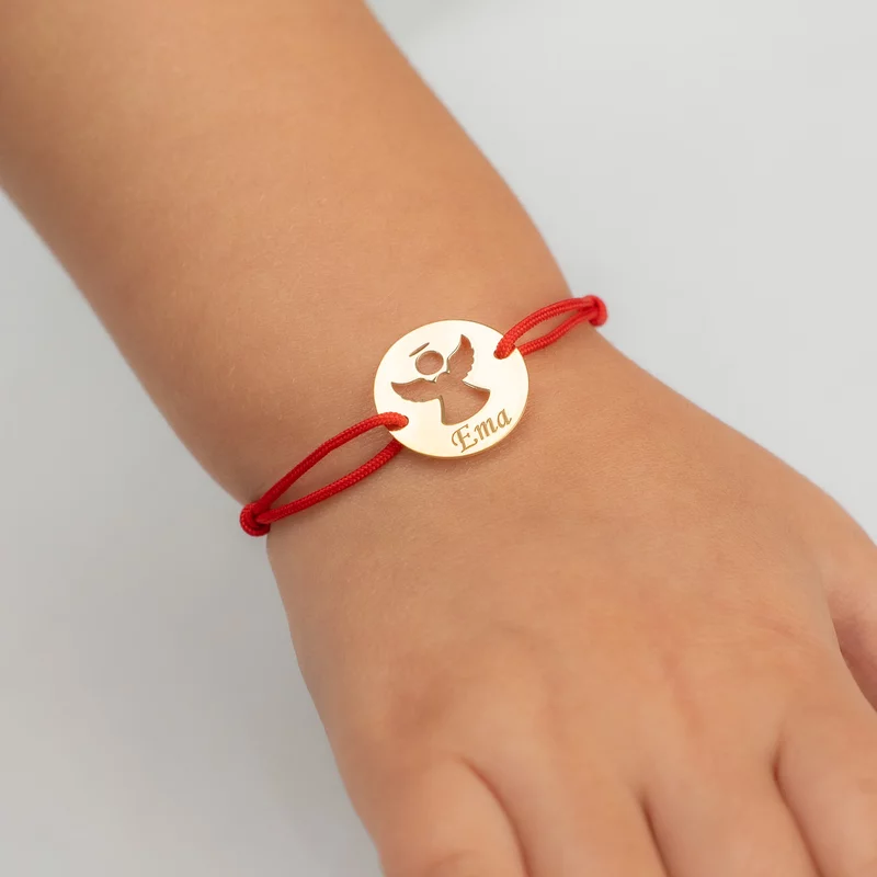 Bratara personalizata - Banut 15 mm - Inger pazitor decupat cu aripi deschise - Argint 925 placat cu Aur Galben 18K - Snur reglabil picture - 4