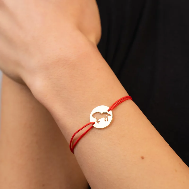 Bratara personalizata - Banut de 15 mm - Cal decupat - Argint 925 placat cu Aur Galben 18K  - snur reglabil picture - 2