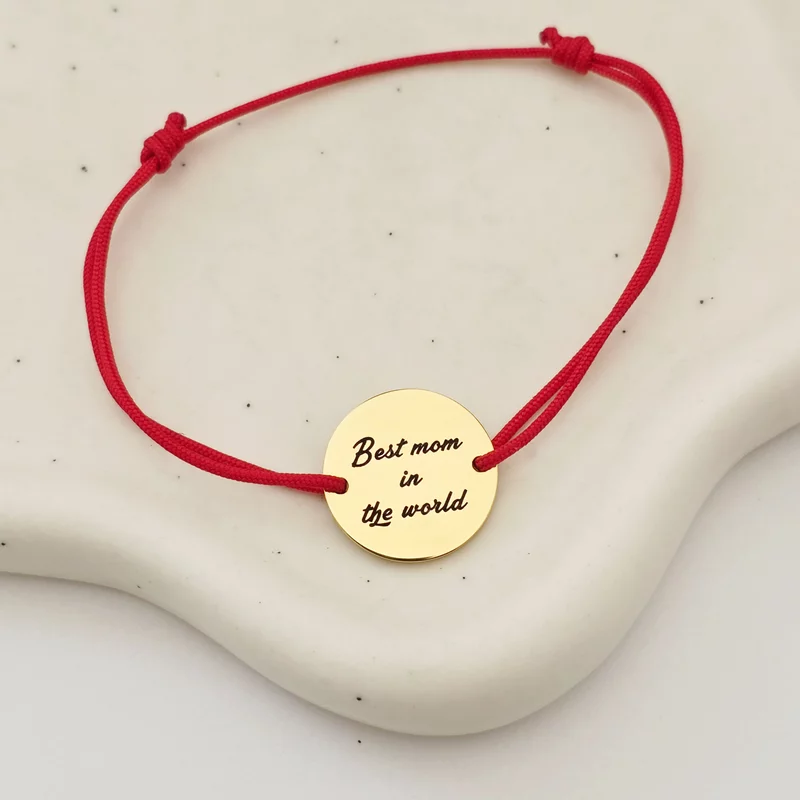 Bratara personalizata cu banut 15 mm si snur reglabil - Otel Inoxidabil 316L picture - 3