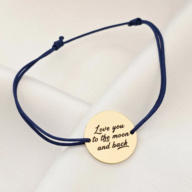 Bratara personalizata cu banut 18 mm si snur reglabil - Otel Inoxidabil 316L picture - 2