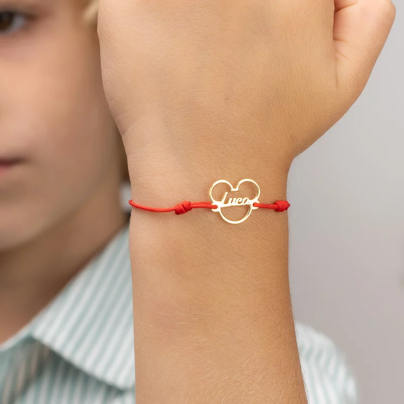 Bratara personalizata cu nume - Forma Soricel - Argint 925 placat cu Aur Galben 18K - Snur reglabil, diverse culori picture - 2