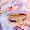 Bratara personalizata cu nume - Forma Soricel cu fundita - Argint 925 placat cu Aur Galben 18K - Snur impletit multicolor