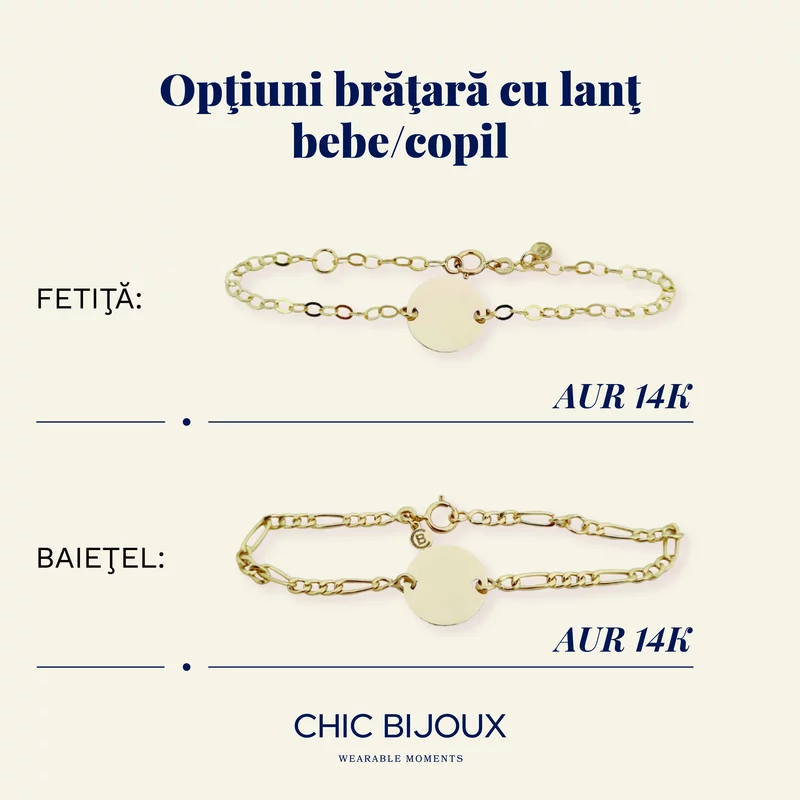 Bratara personalizata cu nume - Forma Soricel - Aur Galben 14K - Cu lantisor fata/baiat picture - 4