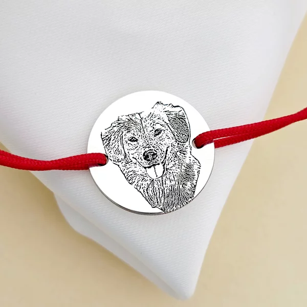 Bratara personalizata cu poza - Mereu aproape - Banut 15 mm - Argint 925 - Snur reglabil