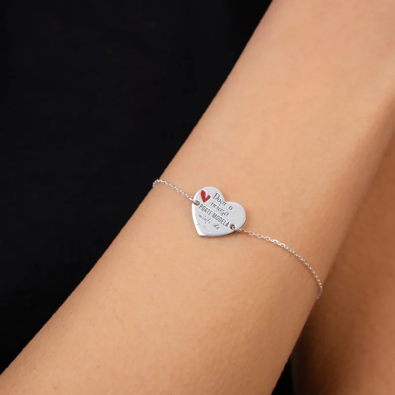 Bratara personalizata - Educatoare/Invatatoare - Inima decorata cu email - Argint 925 - cu lantisor picture - 2