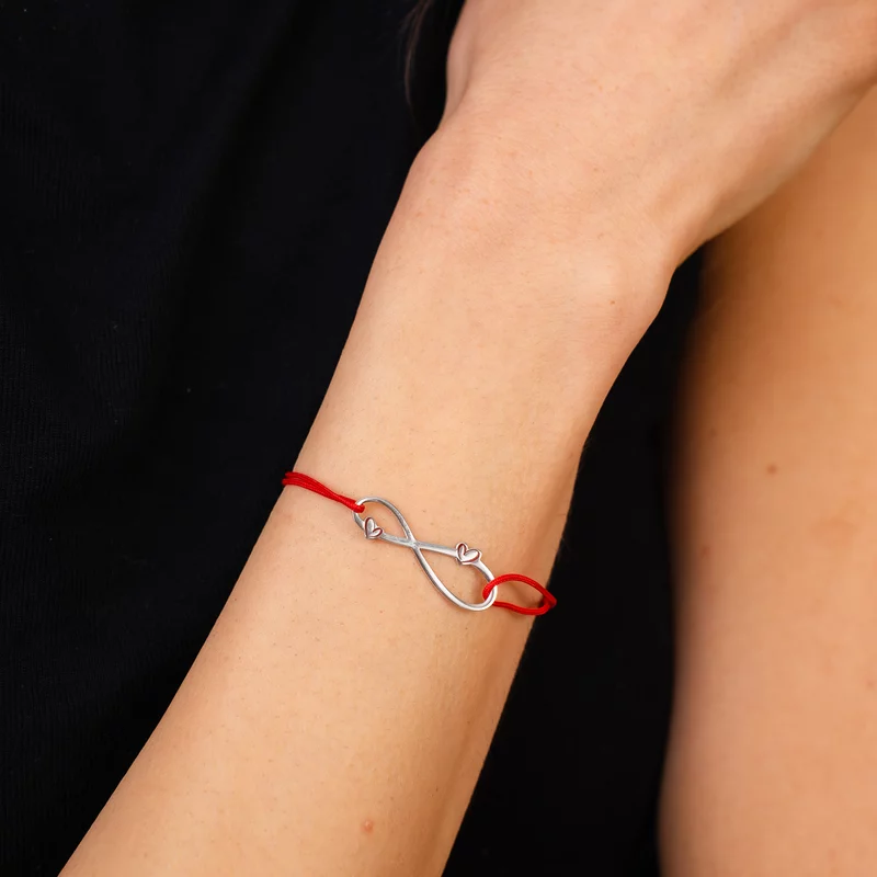 Bratara infinit cu 2 inimi decorate cu email - Argint 925 - Snur reglabil, diverse culori picture - 2